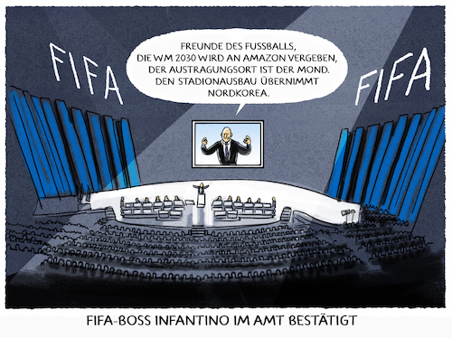 Cartoon: FIFA-Wahnsinn (medium) by markus-grolik tagged fifa,korruption,wm,fussball,gianni,infantino,blatter,mafia,nationalmannschaft,jogi,löw,deutschland,dubai,amazon,austragungsort,übertragungsrechte,fernsehen,ard,zdf,weltmeisterschaft,fifa,korruption,wm,fussball,gianni,infantino,blatter,mafia,nationalmannschaft,jogi,löw,deutschland,dubai,amazon,austragungsort,übertragungsrechte,fernsehen,ard,zdf,weltmeisterschaft