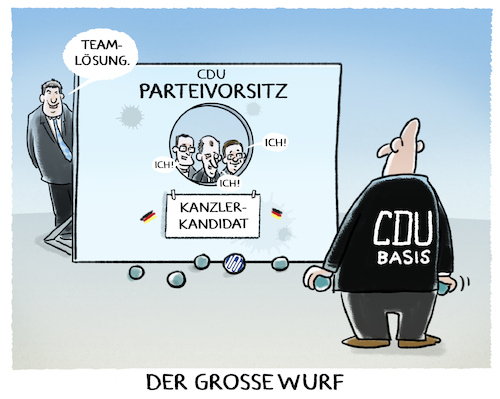 Cartoon: Positionierungsversuche (medium) by markus-grolik tagged cdu,groko,merkel,nachfolge,merz,laschet,spahn,machtkampf,parteivorsitz,kanzlerkandidat,csu,soeder,cdu,groko,merkel,nachfolge,merz,laschet,spahn,machtkampf,parteivorsitz,kanzlerkandidat,csu,soeder