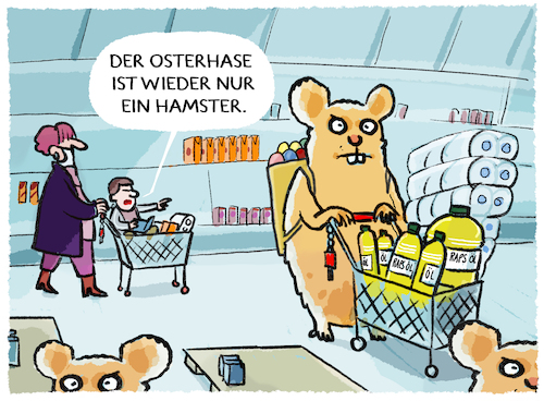 Cartoon: Prepper-Feiertage (medium) by markus-grolik tagged ostern,deutschland,ukraine,russland,krieg,osterhase,hamster,inflation,discounter,lebensmittel,sonnenblumenoel,oel,senf,aprikosenmarmelade,ostern,deutschland,ukraine,russland,krieg,osterhase,hamster,inflation,discounter,lebensmittel,sonnenblumenoel,oel,senf,aprikosenmarmelade