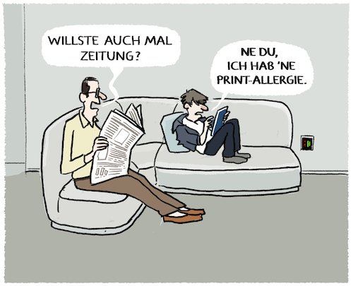 Cartoon: Printmedien... (medium) by markus-grolik tagged printmedien,zeitung,zeitschriften,verlage,zeitungsleser,generationen,online,social,media,nachrichten,informationsgesellschaft,digitalisierung,gewohnheiten,konsum,traditionen,lesen,scrollen,allergie,printmedien,zeitung,zeitschriften,verlage,zeitungsleser,generationen,online,social,media,nachrichten,informationsgesellschaft,digitalisierung,gewohnheiten,konsum,traditionen,lesen,scrollen,allergie