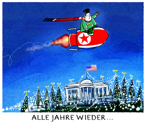 Cartoon: ...Raketentests (medium) by markus-grolik tagged nordkorea,usa,trump,kim,jong,un,raketen,atomrakete,china,peking,nordkorea,usa,trump,kim,jong,un,raketen,atomrakete,china,peking