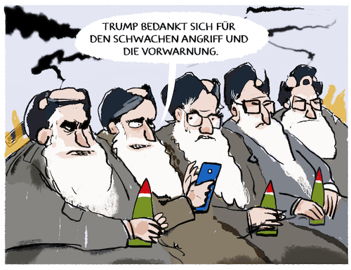 Cartoon: Reaktion aus Washington... (medium) by markus-grolik tagged trump,usa,angriff,naher,osten,eskalation,atomanlagen,iran,tarnkappenbomber,atombombe,atomfabrik,fordo,bunker,gegenangriff,mullah,regime,trump,usa,angriff,naher,osten,eskalation,atomanlagen,iran,tarnkappenbomber,atombombe,atomfabrik,fordo,bunker,gegenangriff,mullah,regime