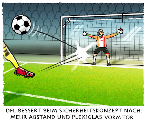 Cartoon: Restart... (medium) by markus-grolik tagged corona,bundesliga,regeln,ball,plexiglas,abstand,sport,dfl,geld,vereine,fussball,profis,liga,tv,corona,bundesliga,regeln,ball,plexiglas,abstand,sport,dfl,geld,vereine,fussball,profis,liga,tv