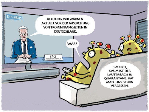 Cartoon: RKI-Warnung.. (medium) by markus-grolik tagged pandemie,corona,robert,koch,institut,lauterbach,rki,wieler,tropenkrankheiten,deutschland,klimawandel,omikron,sommerwelle,grippe,viren,quarantaene,pandemie,corona,robert,koch,institut,lauterbach,rki,wieler,tropenkrankheiten,deutschland,klimawandel,omikron,sommerwelle,grippe,viren,quarantaene