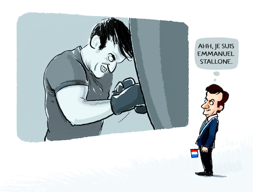 Cartoon: Rocky Macron... (medium) by markus-grolik tagged macron,emmanuel,rocky,sylvester,stallone,europa,frankreich,instagram,foto,inszenierung,boxen,russland,putin,judo,macron,emmanuel,rocky,sylvester,stallone,europa,frankreich,instagram,foto,inszenierung,boxen,russland,putin,judo