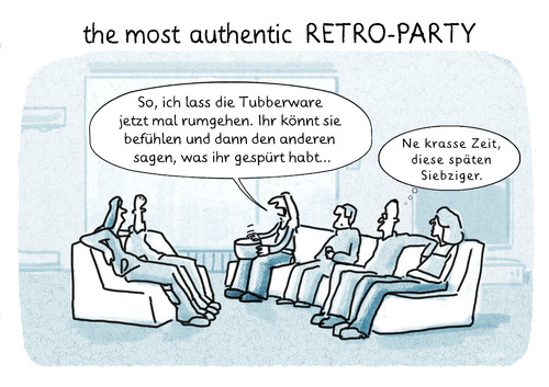 Cartoon: Saturday Night Fever (medium) by markus-grolik tagged grolik,cartoon,ecke,sofa,viewing,public,meile,party,künstlich,aritfiziell,plastik,tubberware