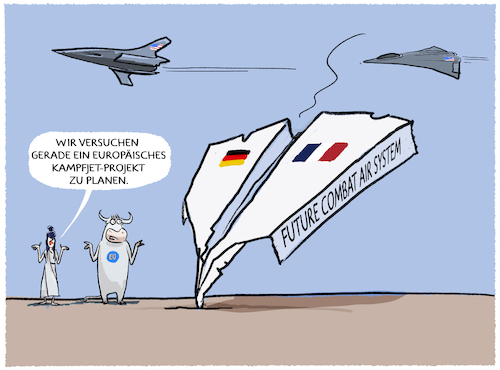 Cartoon: Scheitert FCAS ... (medium) by markus-grolik tagged eu,europa,fcas,future,combat,air,system,verteidigung,dassault,airbus,deutschland,frankreich,usa,kampfjet,f35,abhaengigkeit,bundesverteidigungsminister,boris,pistorius,eu,europa,fcas,future,combat,air,system,verteidigung,dassault,airbus,deutschland,frankreich,usa,kampfjet,f35,abhaengigkeit,bundesverteidigungsminister,boris,pistorius