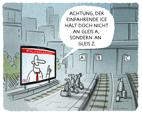 Cartoon: ...Service-Durchsage... (medium) by markus-grolik tagged bahn,live,ticker,deutsche,bahnhof,gleis,kunde,kunden,bahnkunde,zug,zugfahrt,hauptbahnhof,screen,bahn,live,ticker,deutsche,bahnhof,gleis,kunde,kunden,bahnkunde,zug,zugfahrt,hauptbahnhof,screen