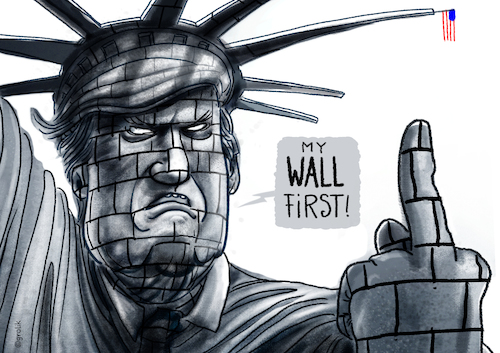 Cartoon: Shut down (medium) by markus-grolik tagged wall,trump,shut,down,usa,amerika,mexiko,donald,mauer,freiheitsstatue,weltmacht,washington,wall,trump,shut,down,usa,amerika,mexiko,donald,mauer,freiheitsstatue,weltmacht,washington