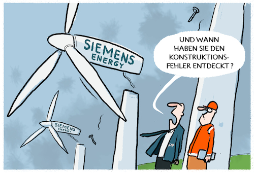 Cartoon: Siemens-Energy Debakel (medium) by markus-grolik tagged siemens,energy,windkraft,deutschland,rotorblaetter,konstruktionsfehler,designfehler,aktie,absturz,windturbine,illustration,karikatur,windrad,windraeder,gamesa,siemens,energy,windkraft,deutschland,rotorblaetter,konstruktionsfehler,designfehler,aktie,absturz,windturbine,illustration,karikatur,windrad,windraeder,gamesa