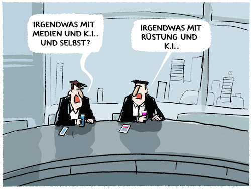 Cartoon: Karriere Smalltalk... (medium) by markus-grolik tagged job,beruf,karriere,arbeitsplatz,arbeit,verantwortung,wirtschaft,smalltalk,medien,ruestung,krieg,cyberkrieg,industrie,ki,kuenstliche,intelligenz,digitalisierung,job,beruf,arbeitsplatz,arbeit,verantwortung,wirtschaft,smalltalk,medien,ruestung,krieg,cyberkrieg,industrie,ki,kuenstliche,intelligenz,digitalisierung