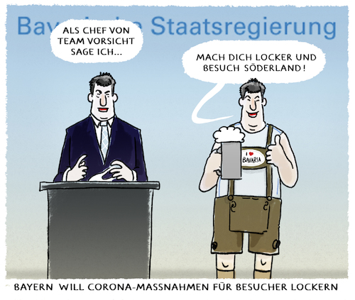 Cartoon: Söder Tourismus (medium) by markus-grolik tagged söder,tourismus,bayern,lockerungen,pandemie,deutschland,csu,söder,tourismus,bayern,lockerungen,pandemei,deutschland,csu