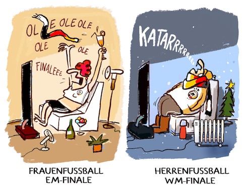 Cartoon: Sommermärchen vs Winterschlaf (medium) by markus-grolik tagged fussball,wm,katar,herrenfussball,dfb,popp,finale,wembley,sommer,winter,weihnachten,hitze,kaelte,gasmangel,frauenfussball,fussball,wm,katar,herrenfussball,dfb,popp,finale,wembley,sommer,winter,weihnachten,hitze,kaelte,gasmangel,frauenfussball