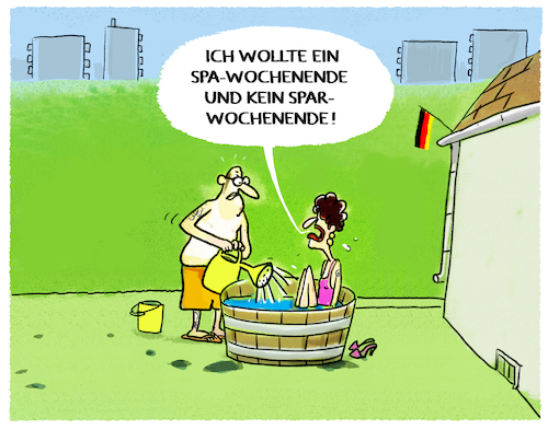 Cartoon: Spa-Spar-Sparen (medium) by markus-grolik tagged deutschland,energiekrise,sparen,duschen,gas,strom,baden,wasser,spa,wellness,luxus,mann,frau,garten,gasumlage,deutschland,energiekrise,sparen,duschen,gas,strom,baden,wasser,spa,wellness,luxus,mann,frau,garten,gasumlage