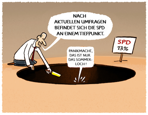 Cartoon: SPD im Sommerloch... (medium) by markus-grolik tagged spd,umfrage,umfragetief,tief,tiefpunkt,waehler,deutschland,wahlumfragen,sommerloch,regierung,koalition,klingbeil,merz,spd,umfrage,umfragetief,tief,tiefpunkt,waehler,deutschland,wahlumfragen,sommerloch,regierung,koalition,klingbeil,merz