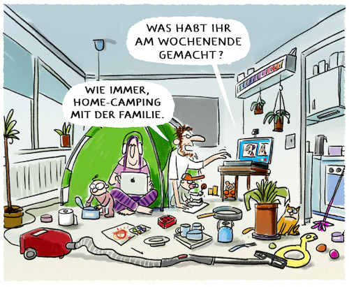 Cartoon: Stay home (medium) by markus-grolik tagged homecamping,home,camping,zelt,wohnzimmer,familie,skype,skypen,telefon,social,media,paar,kleinkind,staubsauger,chaos,daheim,wochenende,homeoffice,kontaktverbot,corona,ausgangssperre,urlaub,wohnung,homecamping,home,camping,zelt,wohnzimmer,familie,skype,skypen,telefon,social,media,paar,kleinkind,staubsauger,chaos,daheim,wochenende,homeoffice,kontaktverbot,corona,ausgangssperre,urlaub,wohnung