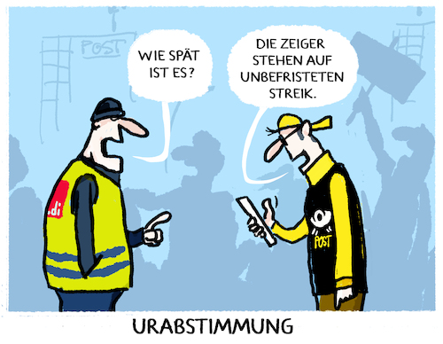 Cartoon: Streik bei der Post (medium) by markus-grolik tagged streik,urabstimmung,gewerkschaft,verdi,post,streik,urabstimmung,gewerkschaft,verdi,post