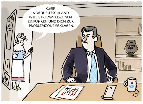 Cartoon: Strompreiszone Bayern (medium) by markus-grolik tagged niedersachsen,norddeutschland,schleswig,holstein,strom,windenergie,strompreis,bayern,soeder,csu,problemzone,niedersachsen,norddeutschland,schleswig,holstein,strom,windenergie,strompreis,bayern,soeder,csu,problemzone