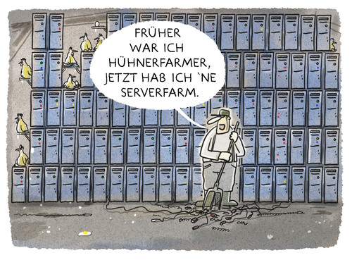 Cartoon: Strukturwandel (medium) by markus-grolik tagged digital,serverfarm,server,landwirtschaft,bauer,strukturwandel,grolik,digital,serverfarm,server,landwirtschaft,bauer,strukturwandel,grolik