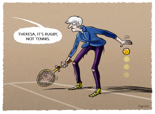 Cartoon: ..the brexit-finals... (medium) by markus-grolik tagged brexit,premierministerin,theresa,may,backstop,nachverhandeln,abstimmung,unterhaus,london,europa,brexit,premierministerin,theresa,may,backstop,nachverhandeln,abstimmung,unterhaus,london,europa