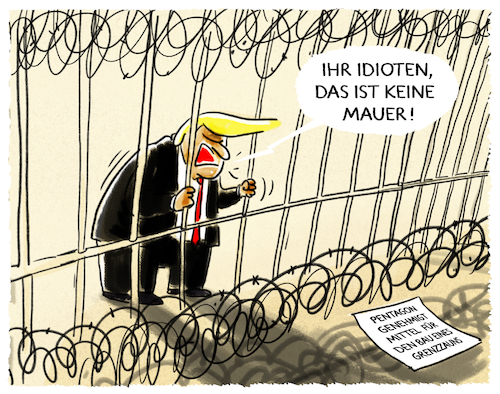 Cartoon: ...trapped... (medium) by markus-grolik tagged trump,mexiko,usa,grenze,grenzzaun,mauer,pentagon,immigration,donald,trump,mexiko,usa,grenze,grenzzaun,mauer,pentagon,immigration,donald