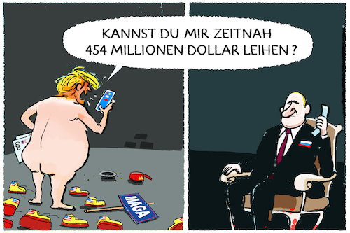 Cartoon: Trump in Finanznot (medium) by markus-grolik tagged trump,buergschaft,putin,usa,donald,pleite,buergen,gerichtsurteil,us,wahlkampf,geldgebern,finanzierung,republikaner,trump,buergschaft,putin,usa,donald,pleite,buergen,gerichtsurteil,us,wahlkampf,geldgebern,finanzierung,republikaner