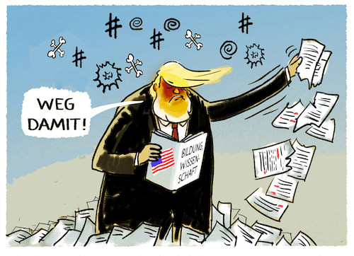 Cartoon: Trump Terror... (medium) by markus-grolik tagged donald,trump,maga,wissenschaft,universitaeten,schulen,bildung,demokratie,usa,etat,forschungsgelder,studenten,studium,streichung,kuendigungen,donald,trump,maga,wissenschaft,universitaeten,schulen,bildung,demokratie,usa,etat,forschungsgelder,studenten,studium,streichung,kuendigungen