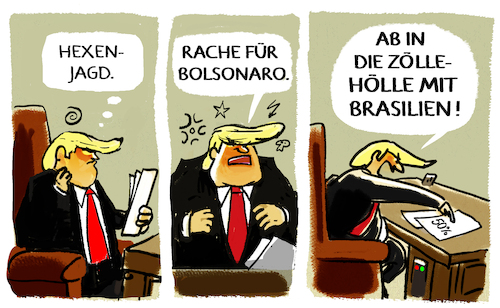 Cartoon: Trump und Bolsonaro... (medium) by markus-grolik tagged trump,zoelle,hexenjagd,ex,praesident,jair,bolsonaro,usa,brasilien,zollpolitik,handelskrieg,brics,staaten,china,trump,zoelle,hexenjagd,ex,praesident,jair,bolsonaro,usa,brasilien,zollpolitik,handelskrieg,brics,staaten,china