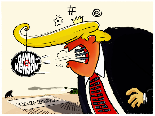 Cartoon: Trump versus Gavin Newsom... (medium) by markus-grolik tagged gavin,newsom,armee,nationalgarde,praesident,trump,ice,abschiebung,usa,los,angeles,buergerkrieg,kalifornien,proteste,westkueste,abschiebungspolitik,regierung,eskalation,gavin,newsom,armee,nationalgarde,praesident,trump,ice,abschiebung,usa,los,angeles,buergerkrieg,kalifornien,proteste,westkueste,abschiebungspolitik,regierung,eskalation