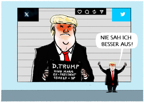 Cartoon: Trump wieder auf Twitter aka X (medium) by markus-grolik tagged trump,ex,praesident,republikaner,anklage,rechtsstaat,demokratie,gefaengnis,erkennungsdienst,usa,twitter,trump,ex,praesident,republikaner,anklage,rechtsstaat,demokratie,gefaengnis,erkennungsdienst,usa,twitter