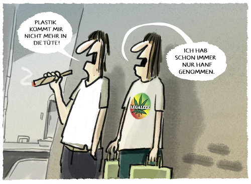 Cartoon: ...Tüten... (medium) by markus-grolik tagged hanf,gras,plastik,rohstoff,marujuana,cannabis,umwelt,einkauf,umweltgesetze,hanf,gras,plastik,rohstoff,marujuana,cannabis,umwelt,einkauf,umweltgesetze