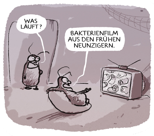 Cartoon: TV-Programm-Wiederholungen (medium) by markus-grolik tagged tv,fernsehen,bakterien,neunziger,konserverve,programm,endlosschleife,unterhaltung,tv,fernsehen,bakterien,neunziger,konserverve,programm,endlosschleife,unterhaltung