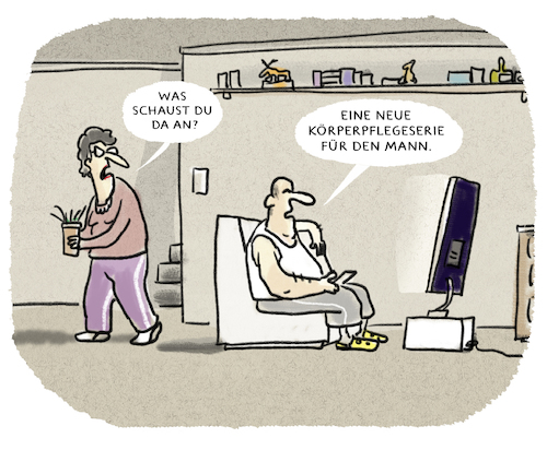 Cartoon: Soap... (medium) by markus-grolik tagged tv,mann,frau,soap,streaming,hygiene,pflege,serie,vorabendserie,zdf,ard,glotze,tv,mann,frau,soap,streaming,hygiene,pflege,serie,vorabendserie,zdf,ard,glotze