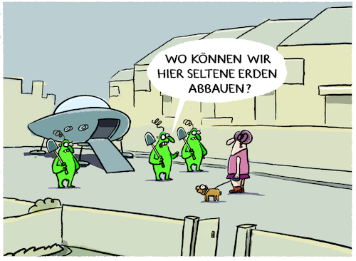 Cartoon: Unheimliche Begegnung (medium) by markus-grolik tagged rohstoffe,seltene,erden,gebietsansprueche,besetzung,okkupation,ausbeutung,aliens,ufo,weltall,musk,mars,begegnung,lebensform,rohstoffe,seltene,erden,gebietsansprueche,besetzung,okkupation,ausbeutung,aliens,ufo,weltall,musk,mars,begegnung,lebensform