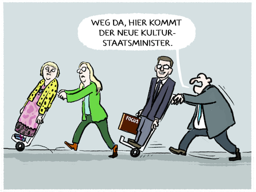 Cartoon: Verschiebebahnhof... (medium) by markus-grolik tagged kulturstaatsministerin,claudia,roth,gruene,kulturstaatsminister,wolfram,merz,kabinett,regierung,deutschland,kultur,weimer,cdu,csu,verleger,konservativsimus,mann,frau,kulturstaatsministerin,claudia,roth,gruene,kulturstaatsminister,wolfram,merz,kabinett,regierung,deutschland,kultur,weimer,cdu,csu,verleger,konservativsimus,mann,frau