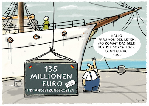 Cartoon: ..versenkt... (medium) by markus-grolik tagged cdu,groko,von,der,leyen,gorch,fock,bundeswehr,deutschland,verteidigungsministerin,ursula,steuergeld,berlin,cdu,groko,von,der,leyen,gorch,fock,bundeswehr,deutschland,verteidigungsministerin,ursula,steuergeld,berlin