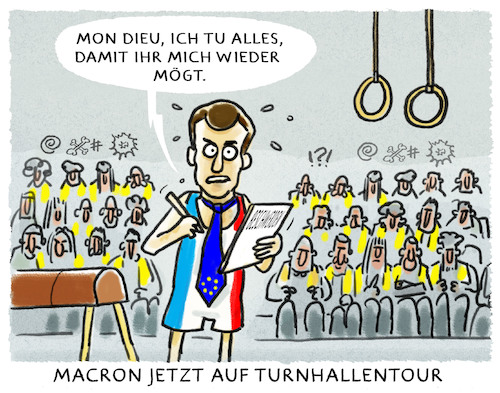 Cartoon: ...vorturnen Emmanuel. (medium) by markus-grolik tagged macron,umfragewerte,gelbwesten,proteste,debatte,frankreich,europa,paris,en,marche,bürgernähe,macron,umfragewerte,gelbwesten,proteste,debatte,frankreich,europa,paris,en,marche,bürgernähe