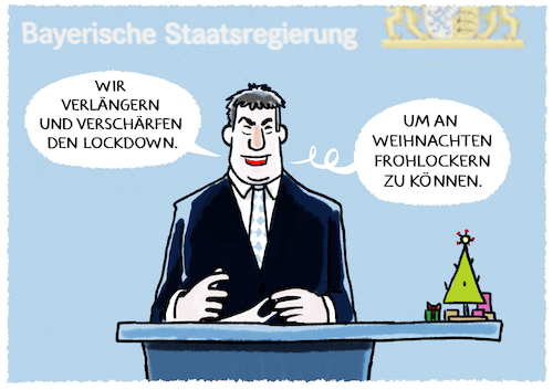 Cartoon: Vorweihnachtlich frohlocken... (medium) by markus-grolik tagged söder,bayern,csu,cdu,ministerpräsident,staatsregierung,pandemie,lockdown,corona,söder,bayern,csu,cdu,minitserpräsident,staatsregierung,pandemie,lockdown,corona