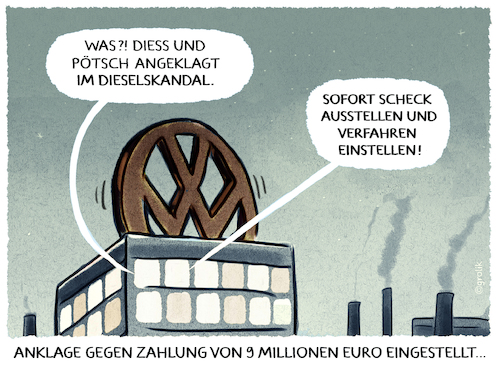 Cartoon: VW-Vorstand freigekauft (medium) by markus-grolik tagged bestechung,bestechen,verfahren,vorstand,vw,dieselgate,dieselskandal,betrug,diess,poetsch,abschaltsoftware,diesel,bestechung,bestechen,verfahren,vorstand,vw,dieselgate,dieselskandal,betrug,diess,poetsch,abschaltsoftware,diesel