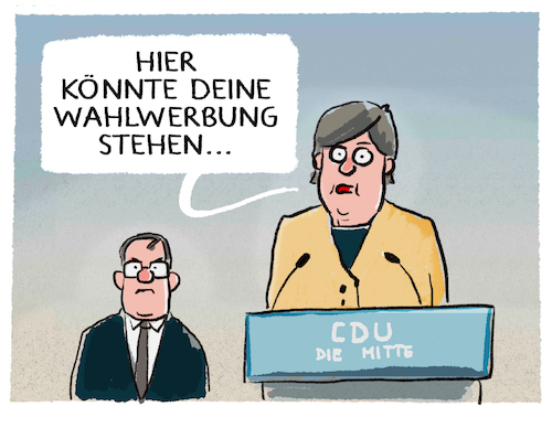 Cartoon: Wahlkampfunterstützung... (medium) by markus-grolik tagged merkel,laschet,cdu,wahlkampf,unterstuetzung,union,kanzlernachfolge,merkel,laschet,cdu,wahlkampf,unterstuetzung,union,kanzlernachfolge