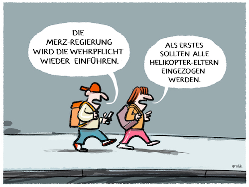 Cartoon: Wehrdienst kommt... (medium) by markus-grolik tagged bundesschuelerkonferenz,wehrdienst,deutschland,generationen,regierung,merz,verteidigung,bundeswehr,pistorius,bundesschuelerkonferenz,wehrdienst,deutschland,generationen,regierung,merz,verteidigung,bundeswehr,pistorius