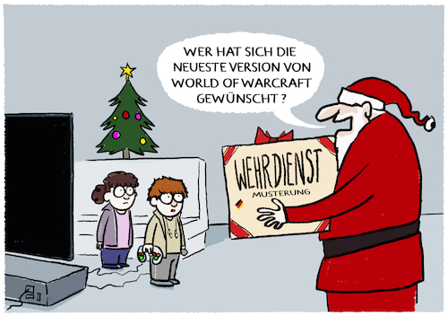 Cartoon: Wehrdienstreform verabschiedet.. (medium) by markus-grolik tagged wehrdienst,bundeswehr,deutschland,kriegstuechtigkeit,wehrpflicht,musterung,verteidigung,landesverteidigung,nato,armee,krieg,world,of,warcraft,wehrdienst,bundeswehr,deutschland,kriegstuechtigkeit,wehrpflicht,musterung,verteidigung,landesverteidigung,nato,armee,krieg,world,of,warcraft