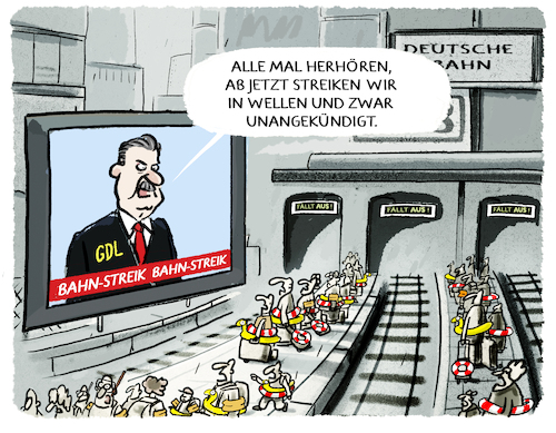 Cartoon: Weselsky droht mit Wellenstreiks (medium) by markus-grolik tagged weselsky,gewerkschaft,gdl,wellenstreik,bahn,streik,zugausfaelle,bahnreisende,weselsky,gewerkschaft,gdl,wellenstreik,bahn,streik,zugausfaelle,bahnreisende