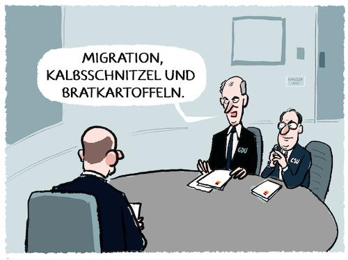 Cartoon: Wieder Deutschlandpaktbesuch (medium) by markus-grolik tagged migration,migrationsgipfel,scholz,merz,dobrindt,cdu,csu,spd,fluechtlinge,deutschlandpakt,kanzleramt,bundesregierung,ampel,migration,migrationsgipfel,scholz,merz,dobrindt,cdu,csu,spd,fluechtlinge,deutschlandpakt,kanzleramt,bundesregierung,ampel