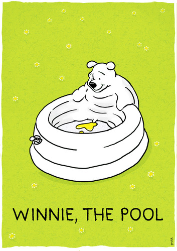 Cartoon: Winnie the pool (medium) by markus-grolik tagged merchandising,pool,products,for,kids,children,classical,garden,gardening,summer,meadow,water,bathing
