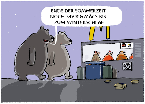 Cartoon: Zeitumstellung... (medium) by markus-grolik tagged winter,winterzeit,zeitumstellung,winterschlaf,baeren,big,mäc,winter,winterzeit,zeitumstellung,winterschlaf,baeren,big,mäc