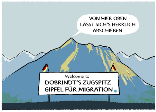 Cartoon: Zugspitzgipfel... (medium) by markus-grolik tagged innenminister,dobrindt,abschiebung,europa,einwanderung,grenzen,grenzkontrollen,migration,merz,cdu,csu,eu,deutschland,asyl,fluechtlingspolitik,innenminister,dobrindt,abschiebung,europa,einwanderung,grenzen,grenzkontrollen,migration,merz,cdu,csu,eu,deutschland,asyl,fluechtlingspolitik