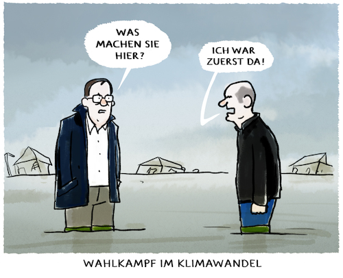 Cartoon: Zur Stelle... (medium) by markus-grolik tagged wahlkampf,laschet,scholz,spd,cdu,csu,regierungspartei,klimawandel,klimapolitik,wirtschaft,ueberschwemmungen,wetterextreme,politik,katastrophenfall,betroffenheit,wahlkampf,laschet,scholz,spd,cdu,csu,regierungspartei,klimawandel,klimapolitik,wirtschaft,ueberschwemmungen,wetterextreme,politik,katastrophenfall,betroffenheit