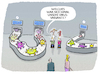 Cartoon: ... (small) by markus-grolik tagged virus,viren,varianten,mutationen,evolution,anpassung,omikron,delta,impfung,impfstoff,tourismus,globalisierung,ansteckung,verbreitung,impfschutz,pandemie,corona,wildtyp,flughafen,transportbaender,koffertransport,gepaeckbaender,touristen,weihnachtsurlaub,weihnachtsferien