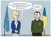 Cartoon: EU-Beitrittskandidat... (small) by markus-grolik tagged kandidat,selenskyj,ukraine,europa,ursula,von,der,leyen,europarat,eu,parlament,mitgliedschaft,beitritt,korruption,beitrittskriterien,macron,scholz